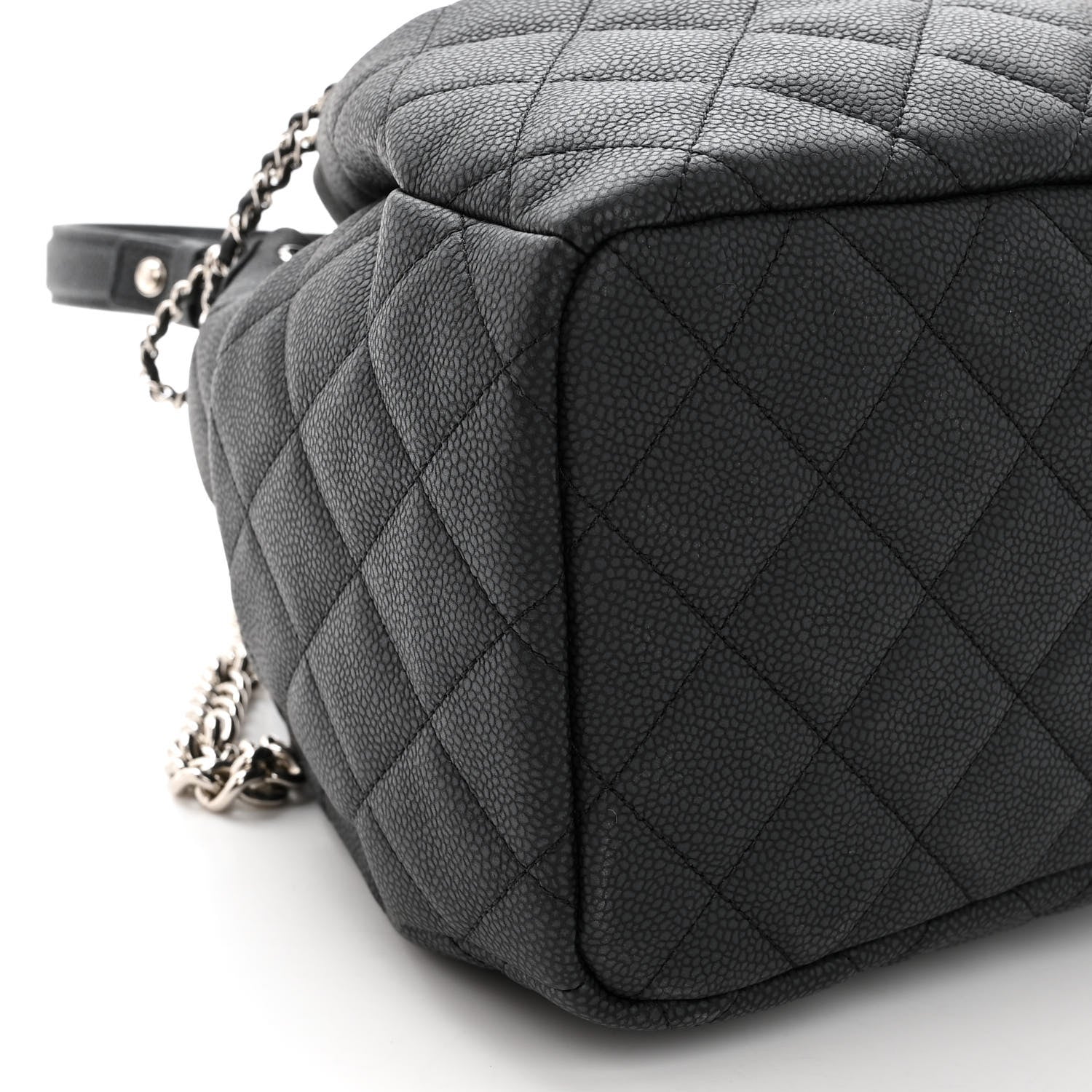 Chanel Caviar Flat Quilted CC Chain Bucket Drawstring Bag Black 8 of 9