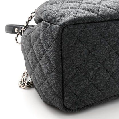 Chanel Caviar Flat Quilted CC Chain Bucket Drawstring Bag Black 8 of 9