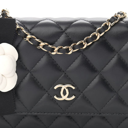 Chanel Lambskin Quilted Mini Camellia Bow Wallet On Chain WOC Black 8 of 11