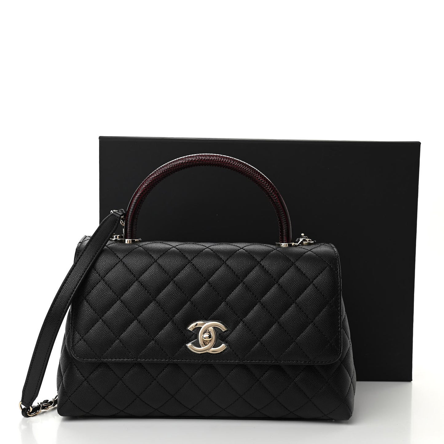 Caviar Lizard Quilted Small Coco Handle Flap Black