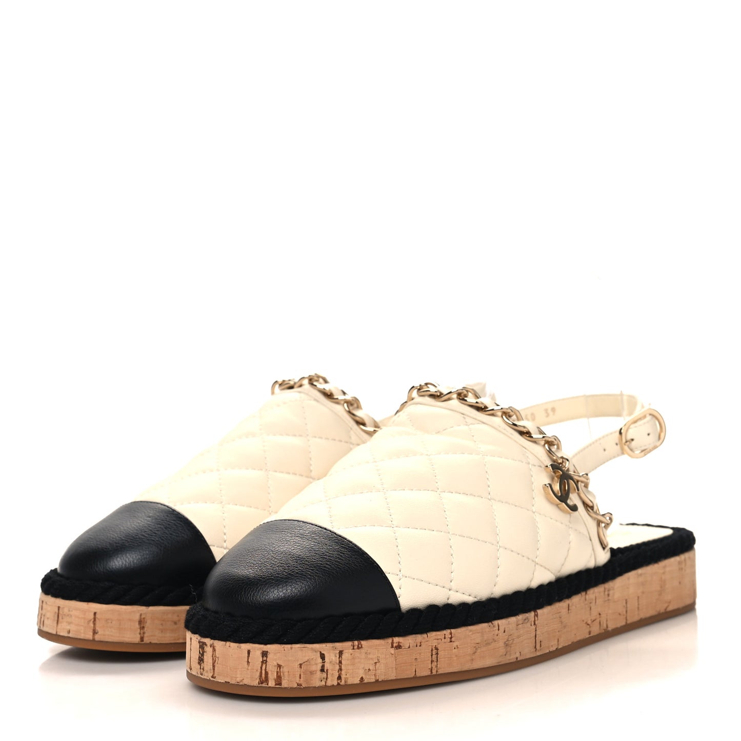 Lambskin Calfskin Cap Toe Chain Mules Sandals 39 Ivory Black