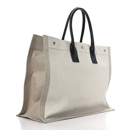 Saint Laurent Linen Calfskin Rive Gauche Tote Optic White 3 of 9