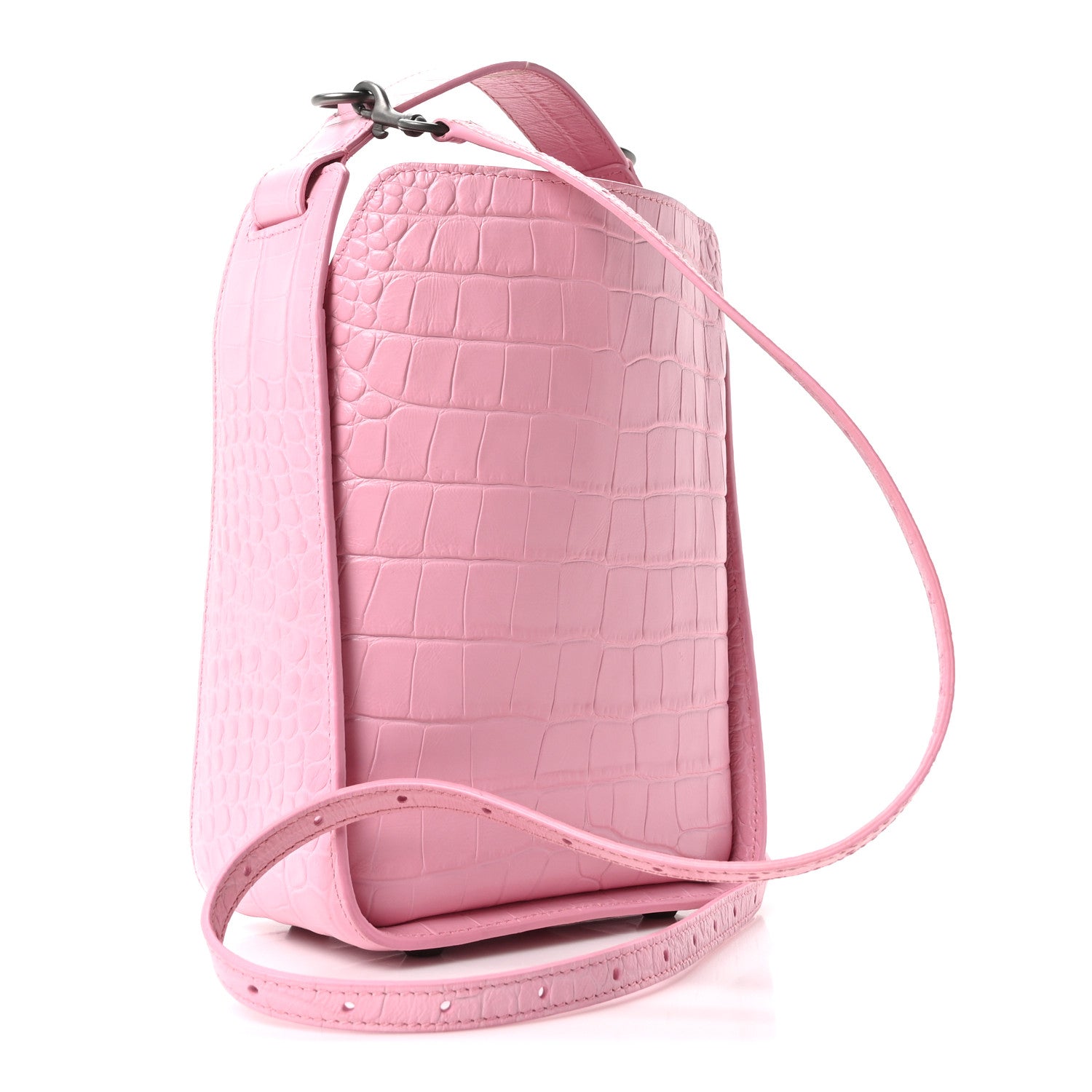 Balenciaga Calfskin Logo Crocodile Embossed XS Tool 2.0 North-South Tote Candy Pink White 4 of 11