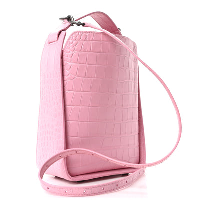 Balenciaga Calfskin Logo Crocodile Embossed XS Tool 2.0 North-South Tote Candy Pink White 4 of 11