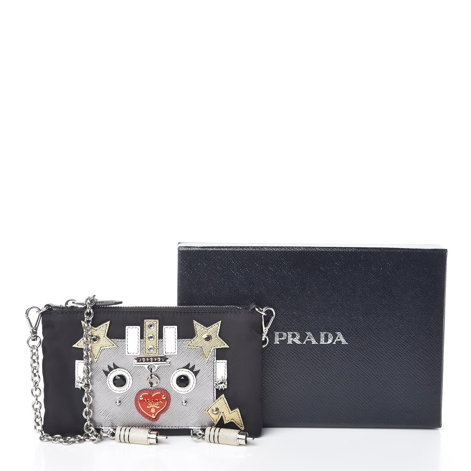 Prada Tessuto Nylon Robot Chain Pouch Black 10 of 10