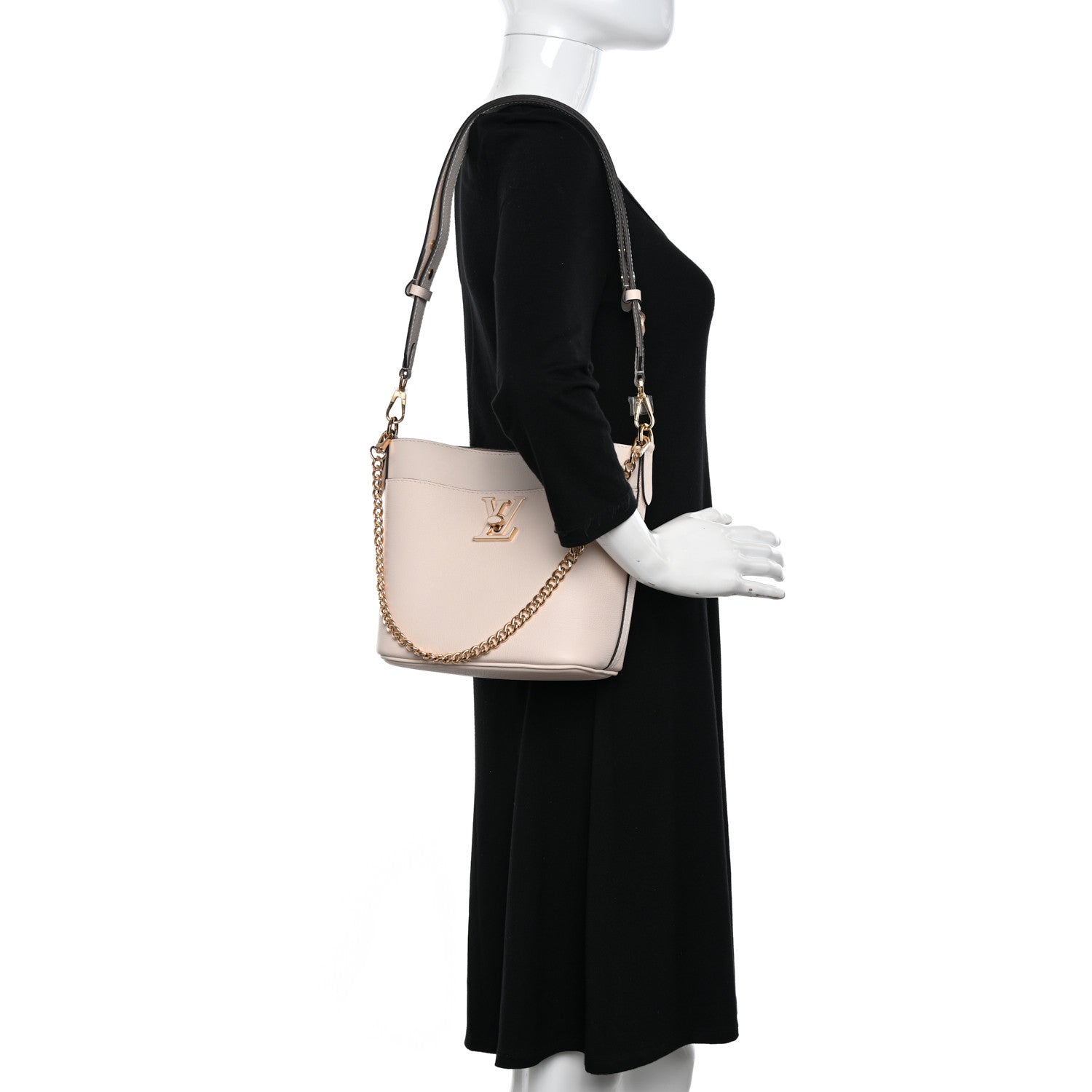 Louis Vuitton Grained Calfskin Lock and Walk Bucket Quartz 2 of 9