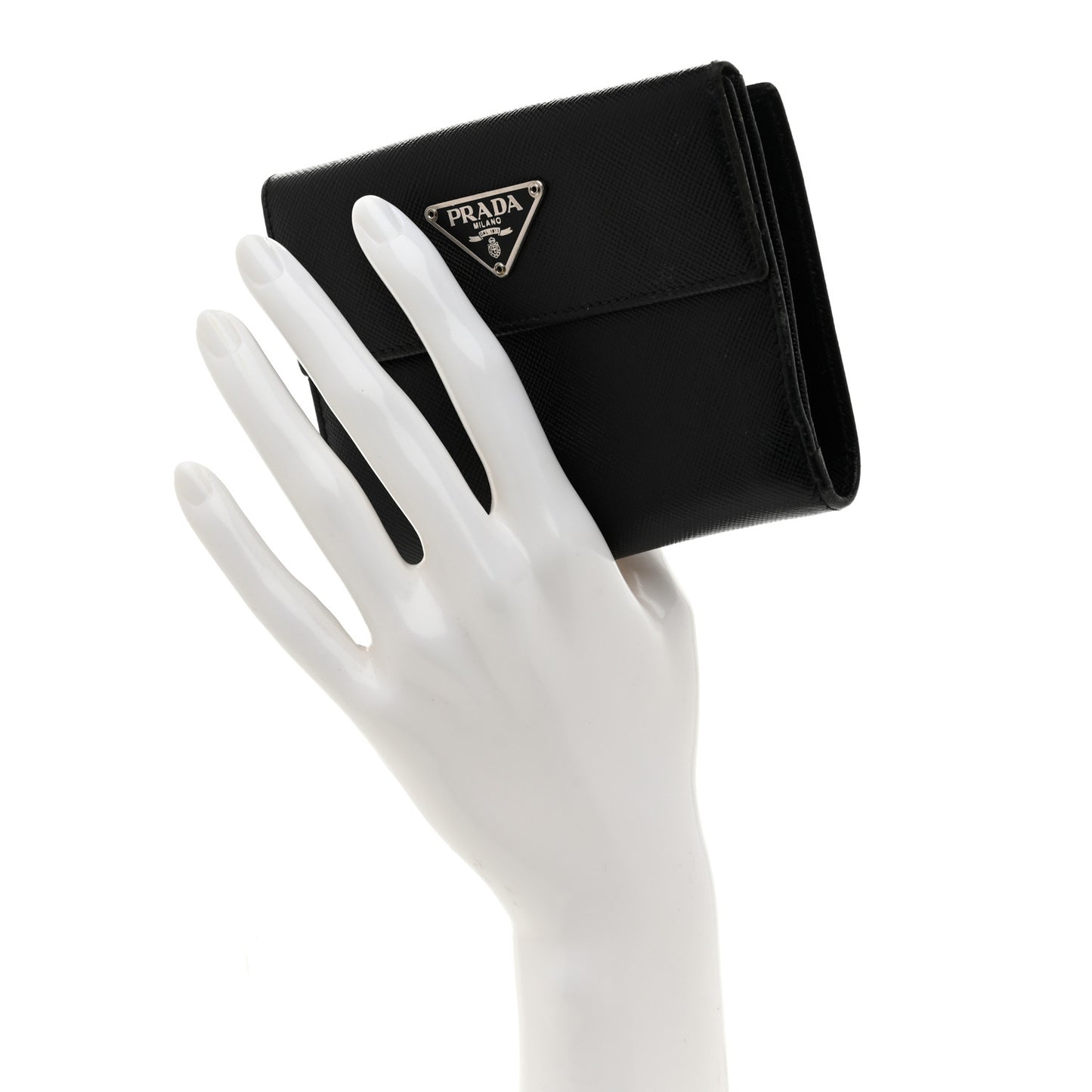 Saffiano Metal Tri-Fold Wallet Black