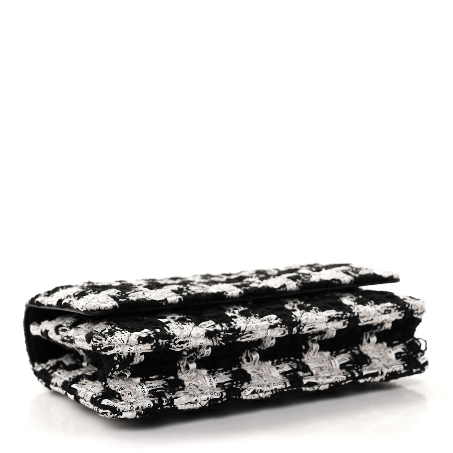 Tweed Quilted Wallet On Chain WOC Black Ecru White