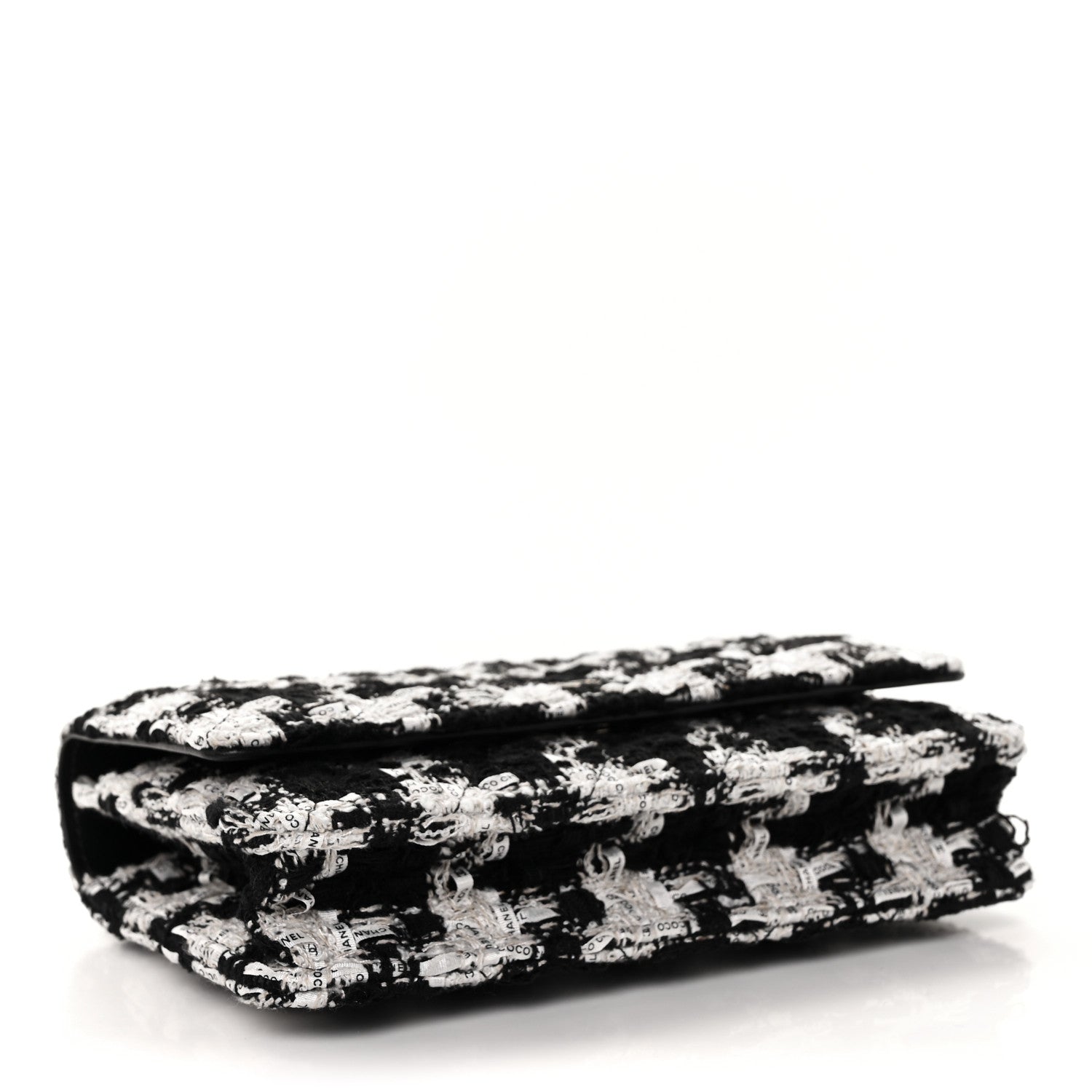 Chanel Tweed Quilted Wallet On Chain WOC Black Ecru White 4 of 9