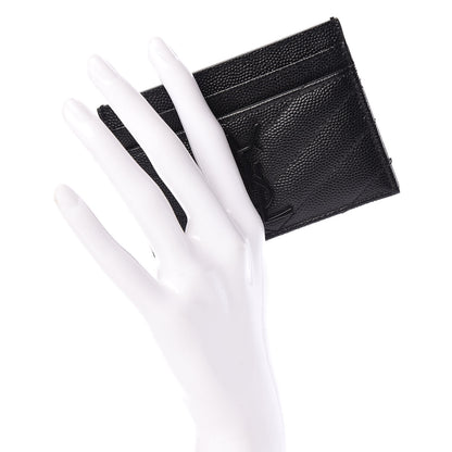 Saint Laurent Grain De Poudre Matelasse Chevron Monogram Credit Card Case Black 2 of 9