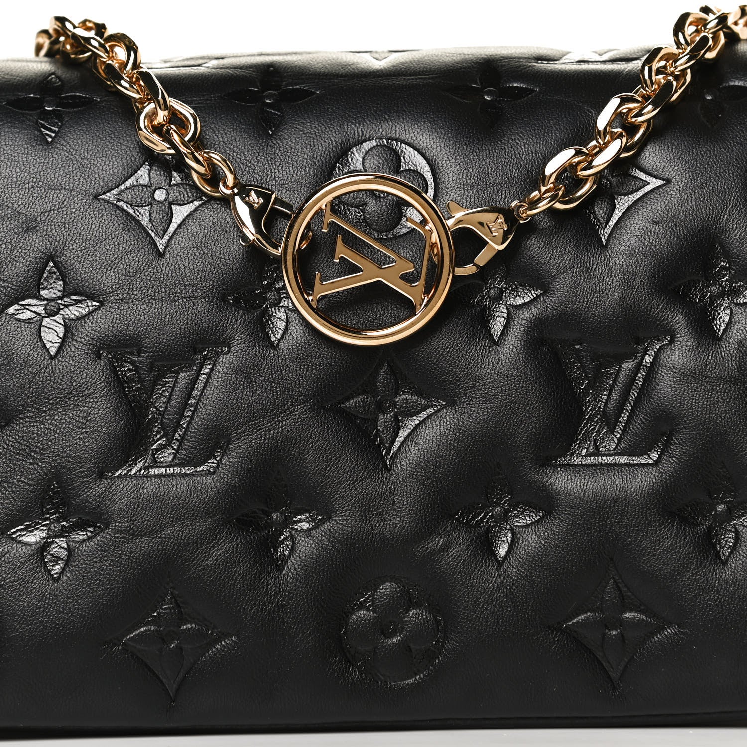 Louis Vuitton Lambskin Embossed Monogram Pochette Coussin Black 7 of 14