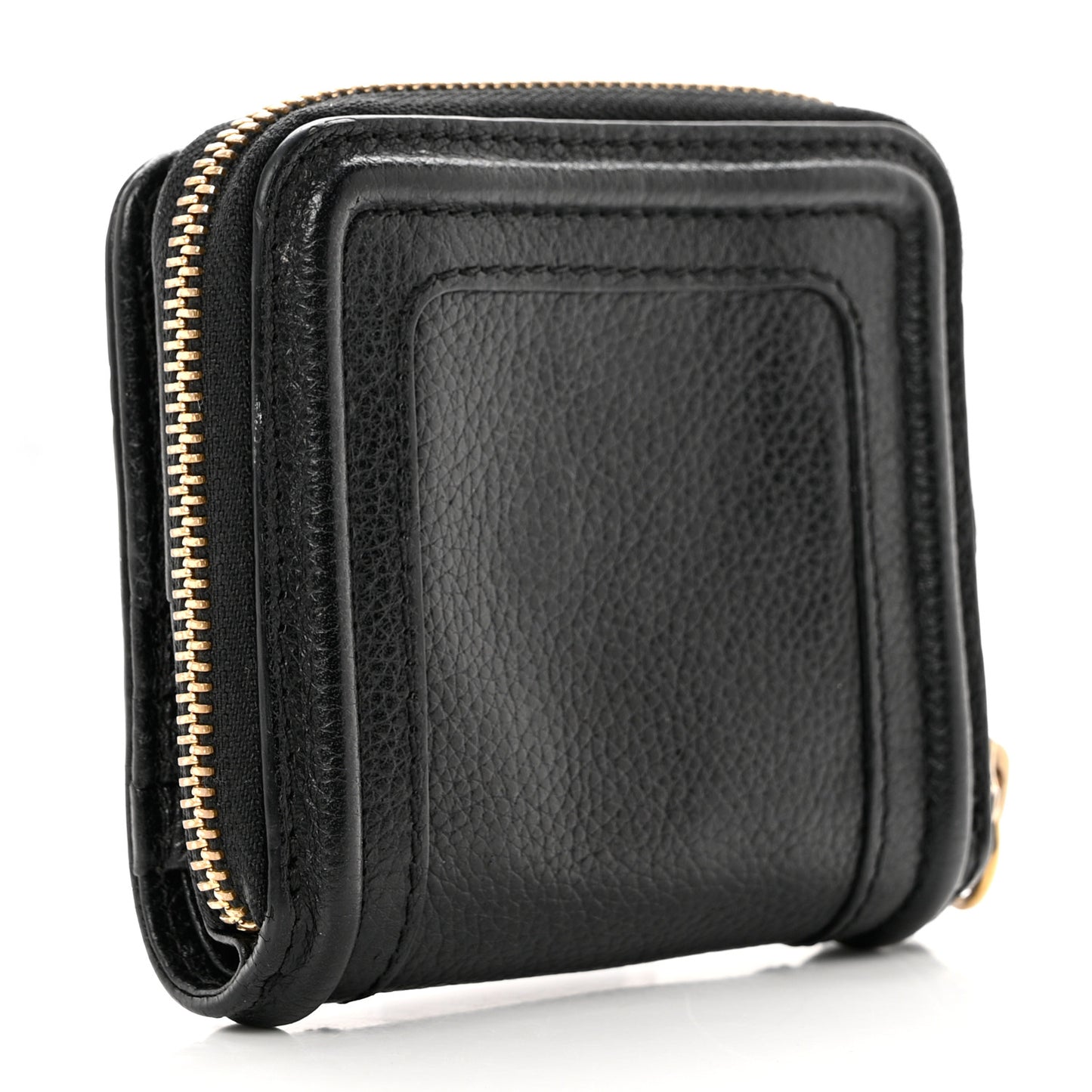 Grained Calfskin Compact Zip Around Wallet Black