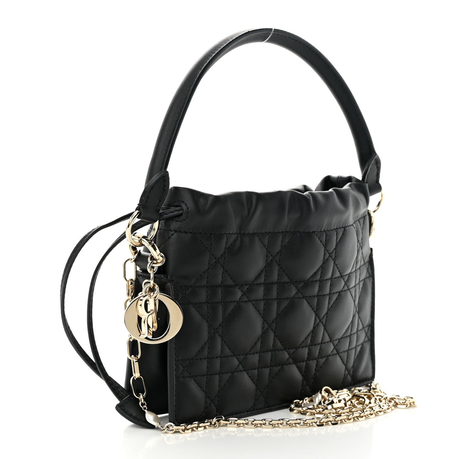 Christian Dior Lambskin Cannage Mini Top Handle Drawstring Bag Black 3 of 10
