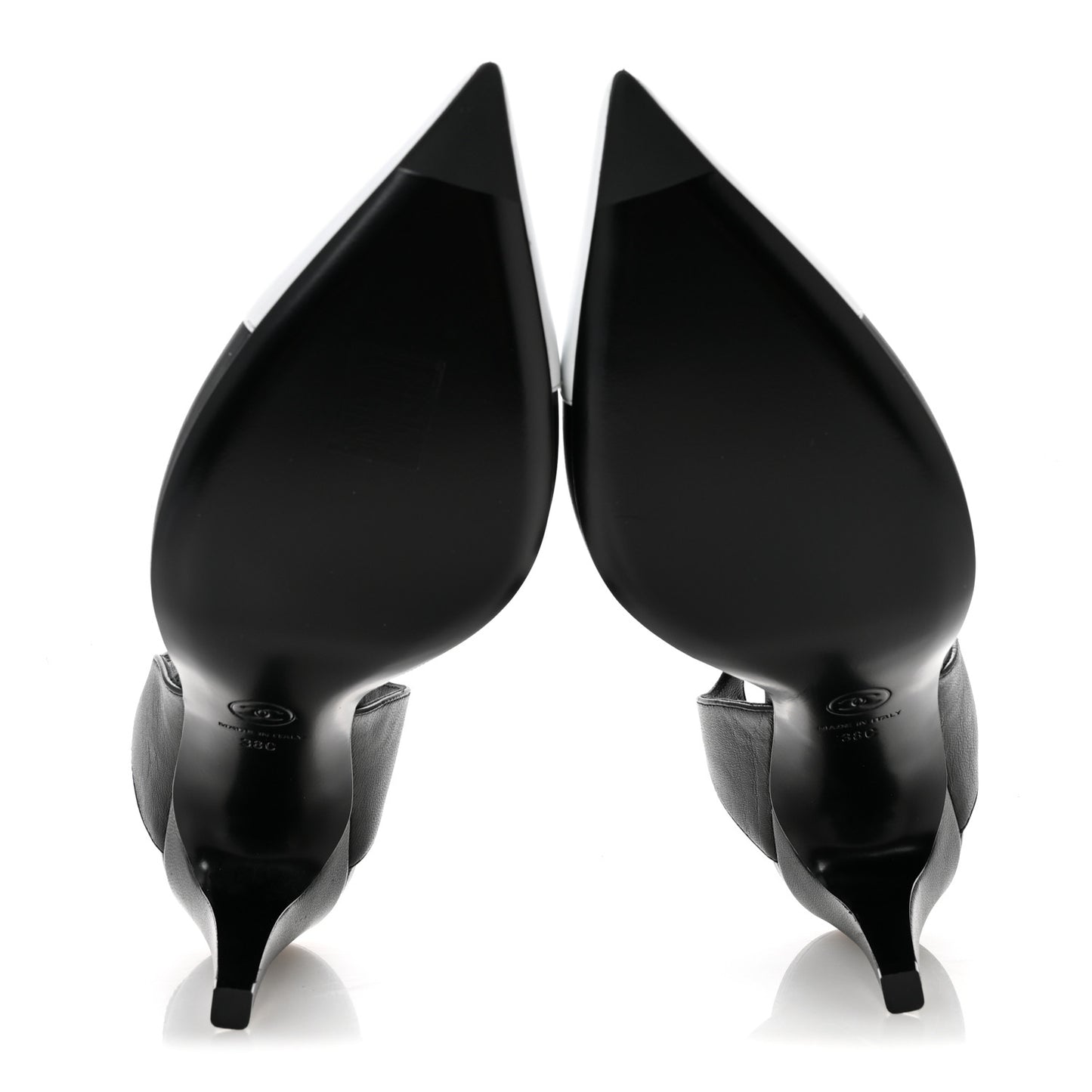Lambskin Pointed Cap Toe CC Slingback Pumps 38 Black White