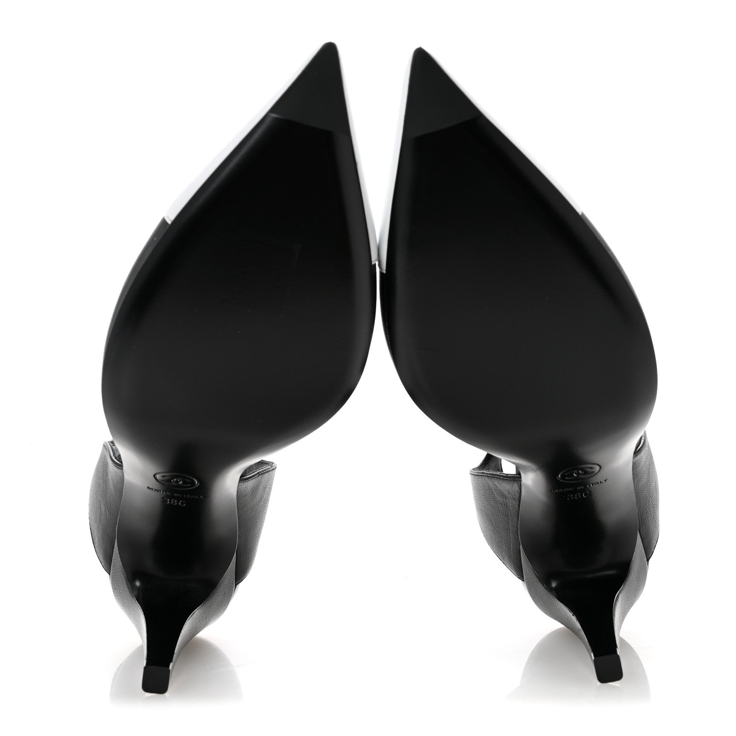 Chanel Lambskin Pointed Cap Toe CC Slingback Pumps 38 Black White 6 of 10