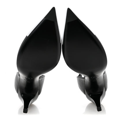 Chanel Lambskin Pointed Cap Toe CC Slingback Pumps 38 Black White 6 of 10