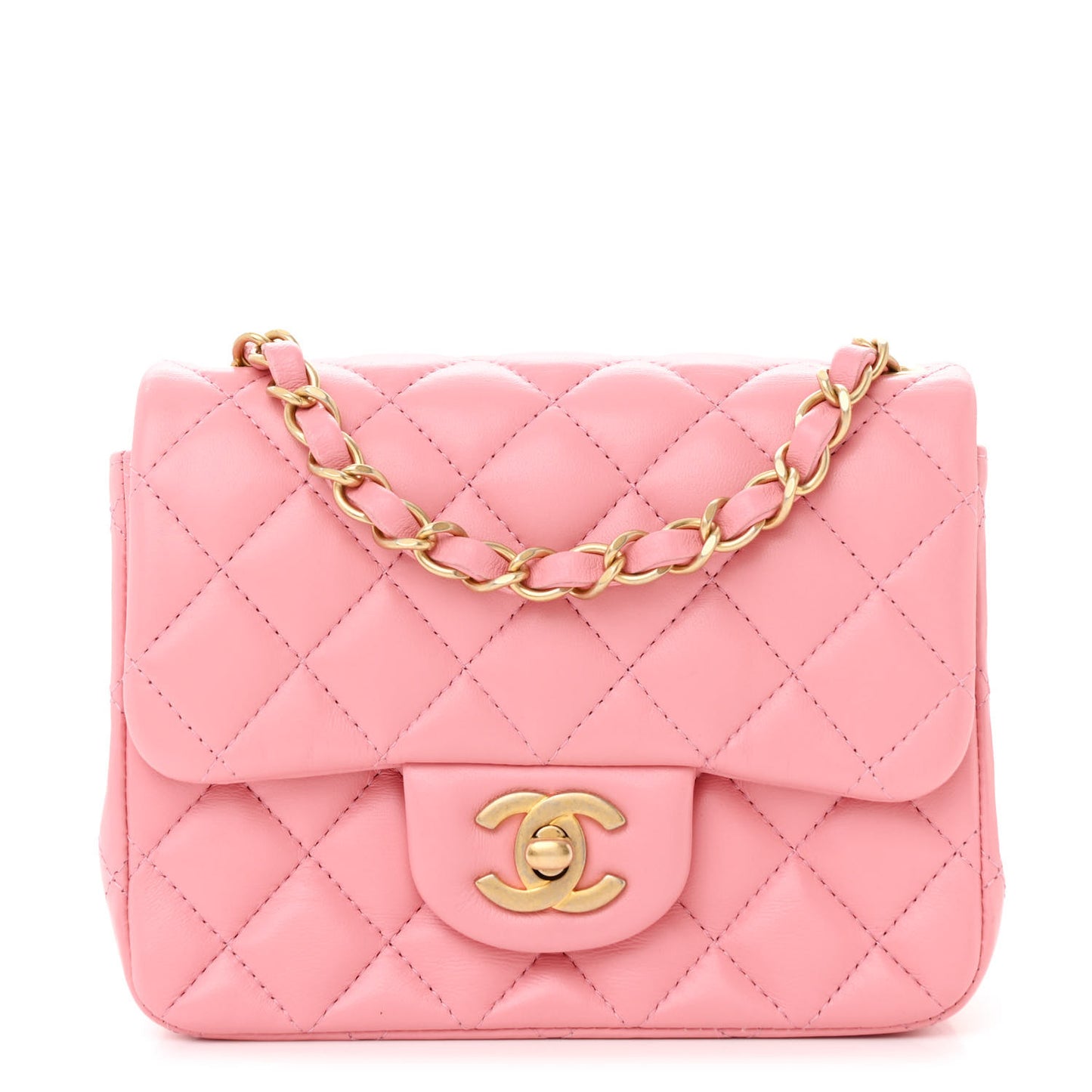 Lambskin Quilted Mini Square Flap Light Pink