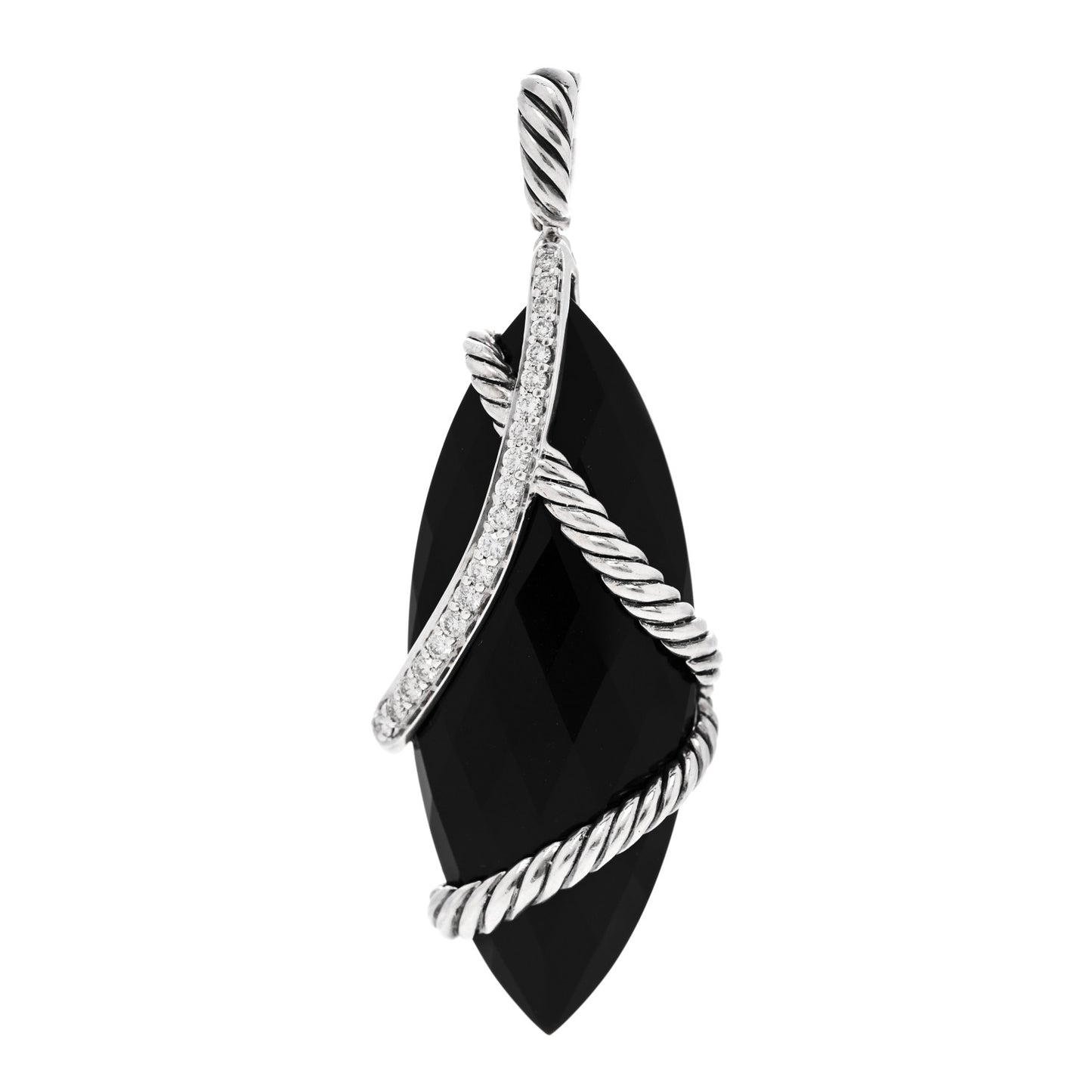Sterling Silver Black Onyx Diamond 16mm Cable Wrap Enhancer Pendant