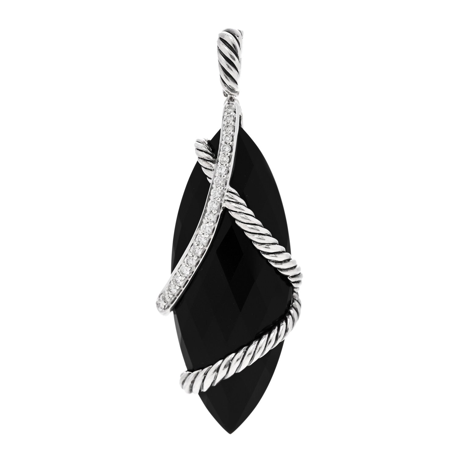 David Yurman Sterling Silver Black Onyx Diamond 16mm Cable Wrap Enhancer Pendant 1 of 4