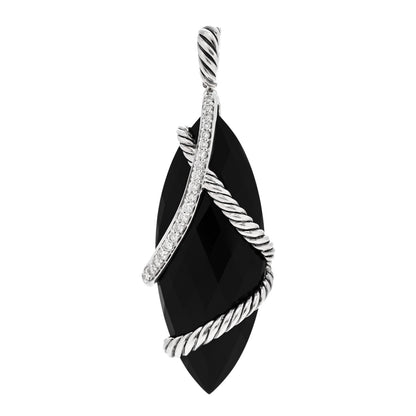 David Yurman Sterling Silver Black Onyx Diamond 16mm Cable Wrap Enhancer Pendant 1 of 4