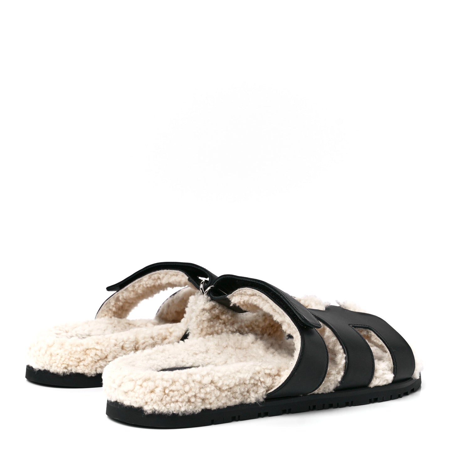 Calfskin Woolskin Mens Chypre Sandals 41.5 Black Ecru