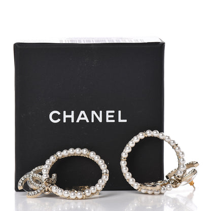Chanel Crystal Pearl Charms CC Drop Earrings Gold 5 of 5