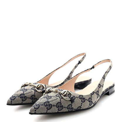 Gucci Monogram Horsebit Womens Slingback Ballet Flat 38.5 Beige Blue 4 of 9