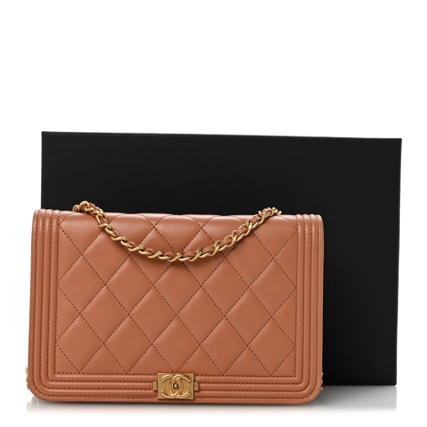 Lambskin Quilted Boy Wallet On Chain WOC Beige