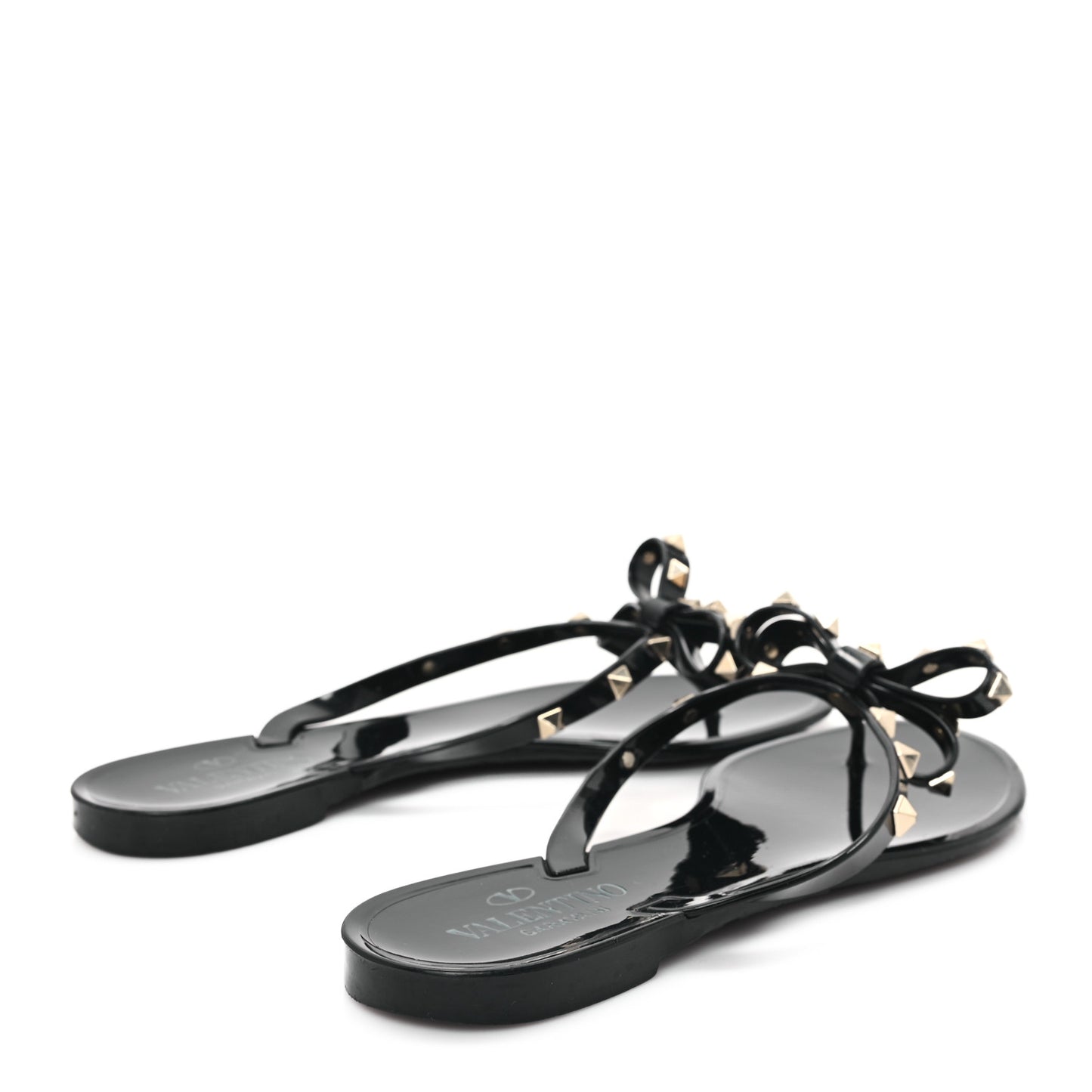 PVC Jelly Rockstud Bow Thong Sandals 40 Black