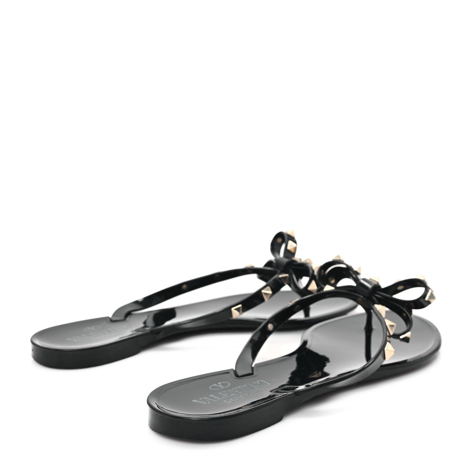 Valentino Garavani PVC Jelly Rockstud Bow Thong Sandals 40 Black 5 of 8