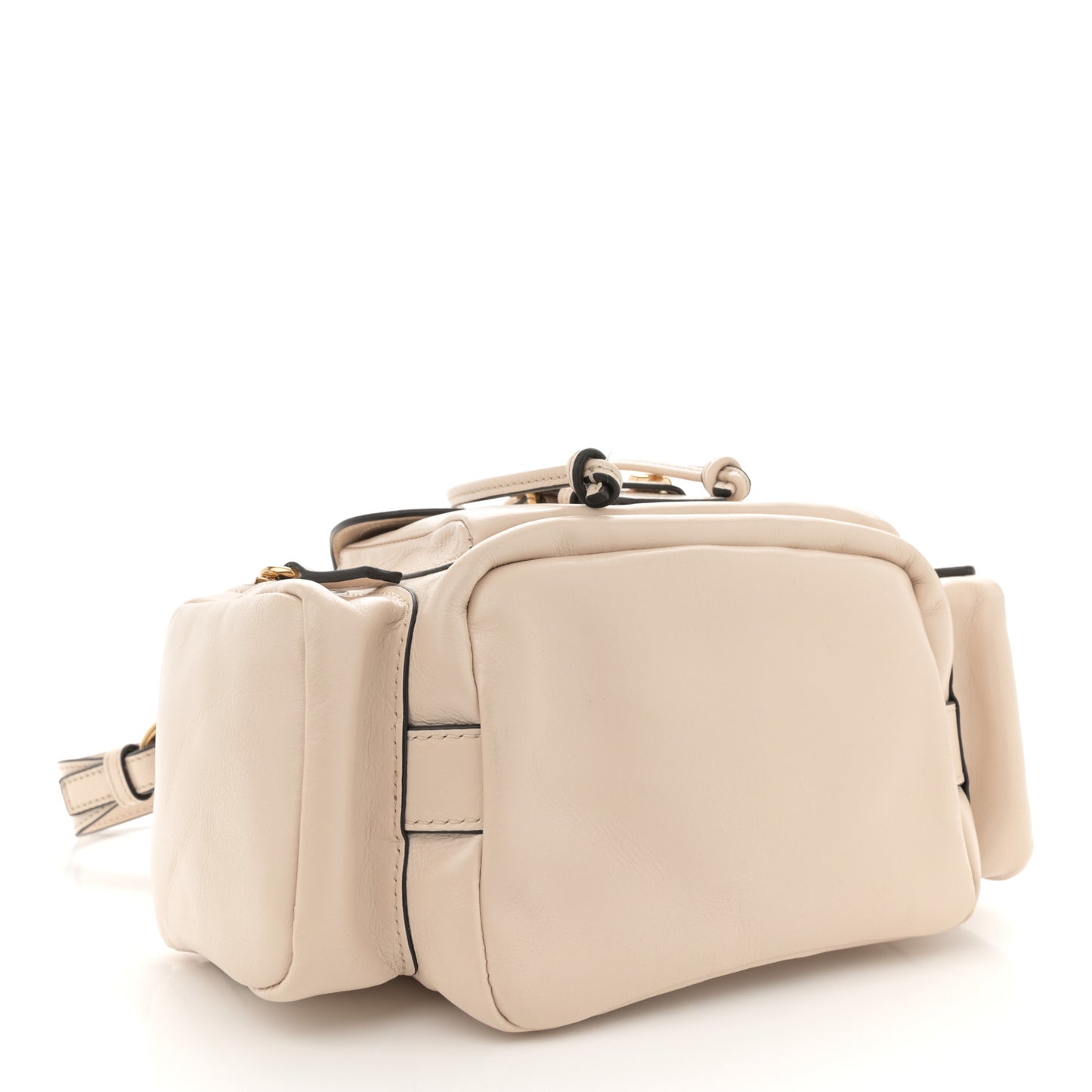 Shiny Calfskin Camera Bucket Bag Sweet Beige