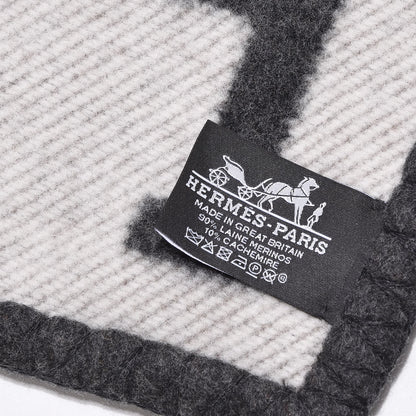 Hermes Wool Cashmere Avalon Blanket Ecru Gris Fonce 4 of 4