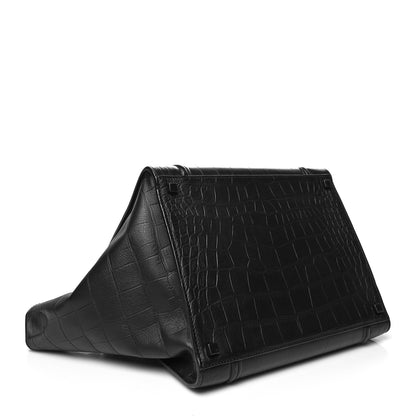 Celine Calfskin Crocodile Embossed Medium Phantom Luggage Black 4 of 13