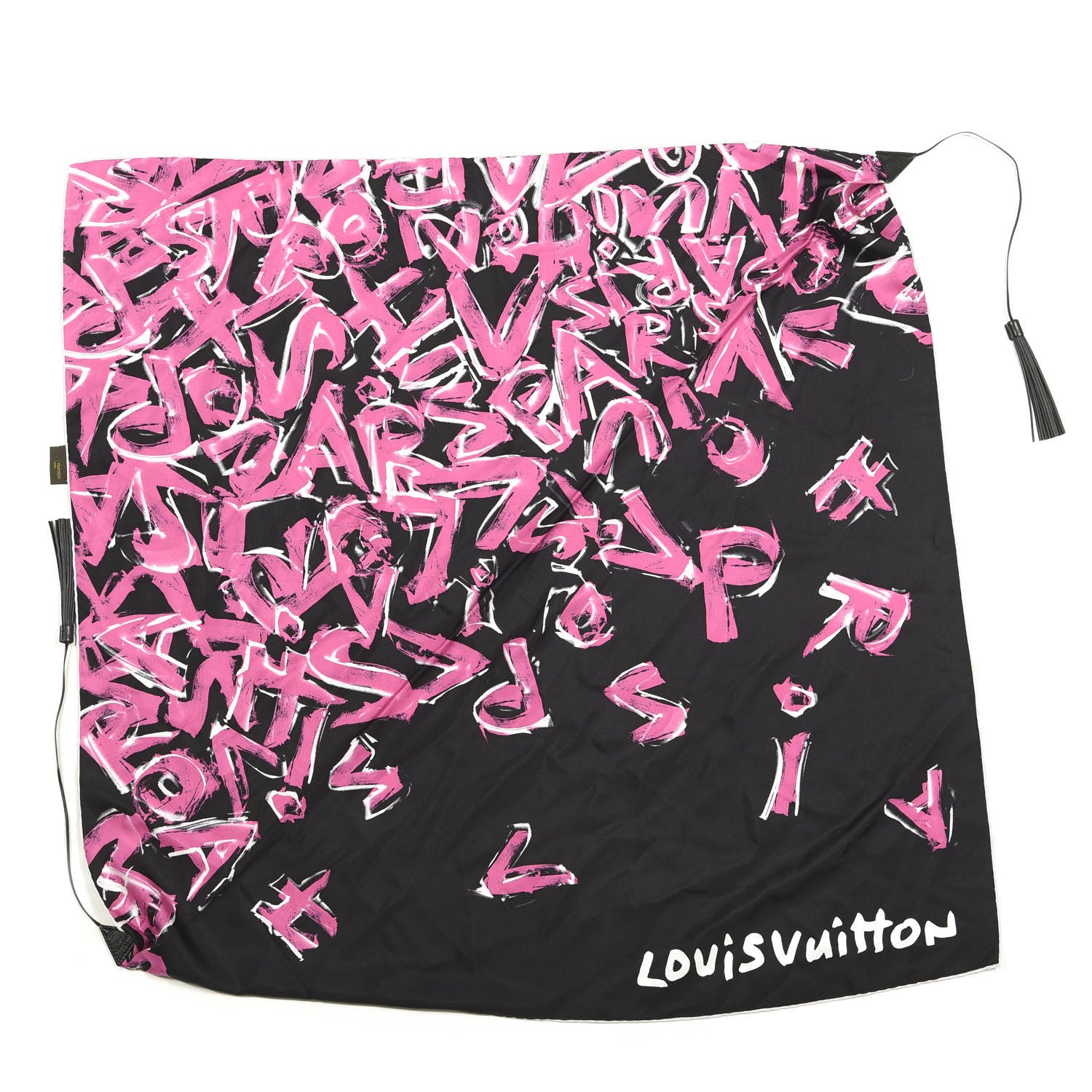 Louis Vuitton Silk Tassel Scarf Pink Black 1 of 6