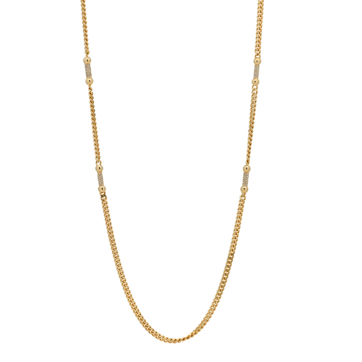 Metal Crystal Chain Long Necklace Gold