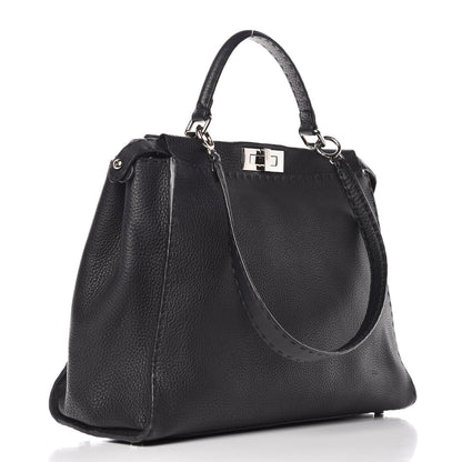 Fendi Cuoio Romano Selleria Bi-Color Large Peekaboo Iconic Satchel Black Mou 3 of 12