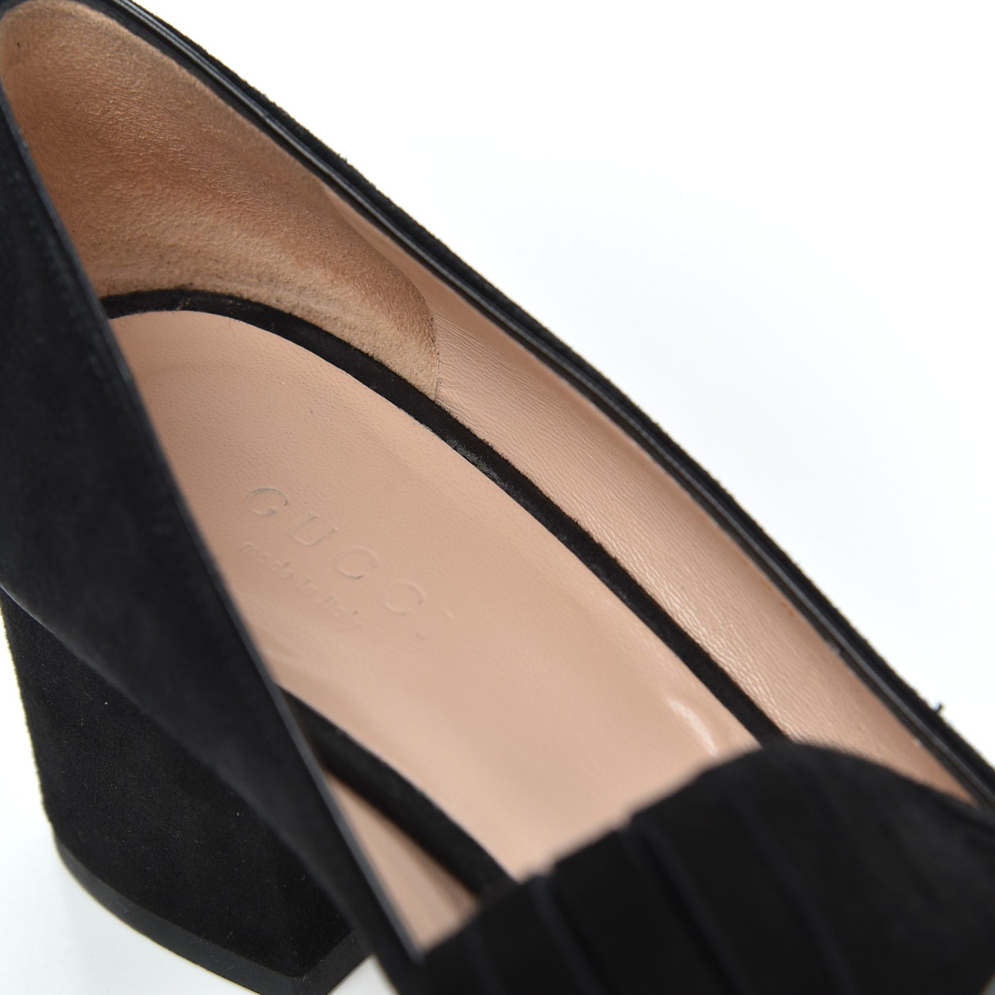 Kid Scamosciato GG Marmont Fringe 50mm Loafer Pumps 36.5 Black