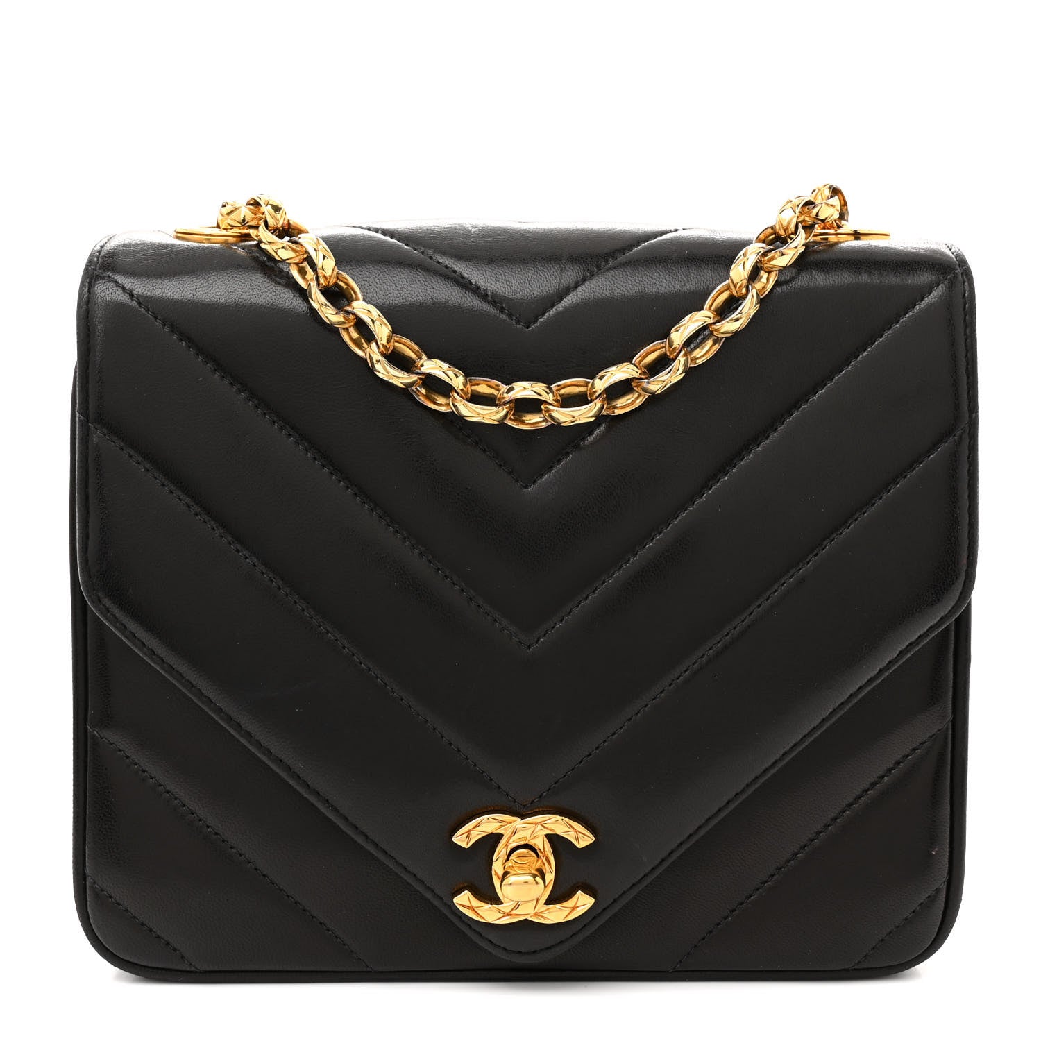 Chanel Lambskin Chevron Quilted Mini Square Flap Black 1 of 12