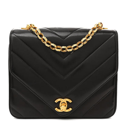 Chanel Lambskin Chevron Quilted Mini Square Flap Black 1 of 12