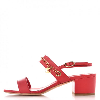 Chanel Lambskin Chain Sandals 38 Red 1 of 9