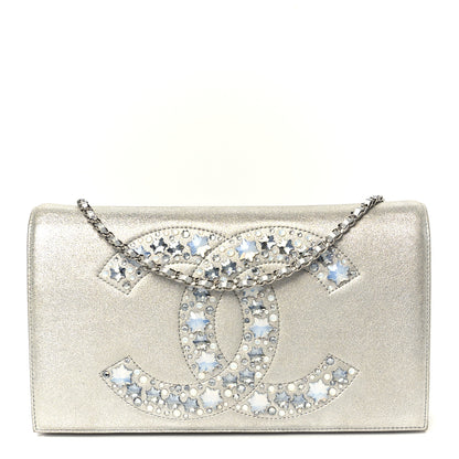Chanel Metallic Goatskin Strass CC Clutch With Chain Silver 1 of 9