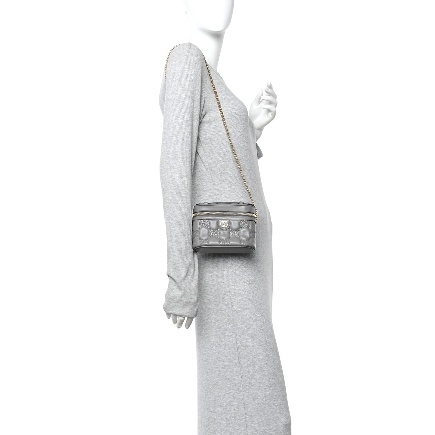 Calfskin GG Matelasse Mini Top Handle Bag Dusty Grey