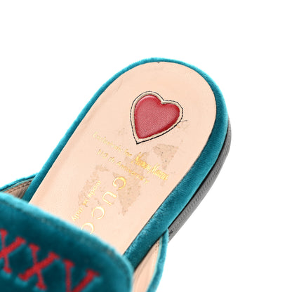 Gucci Velvet Floral Embroidered Womens Princetown Slippers 36.5 Pavone 11 of 11