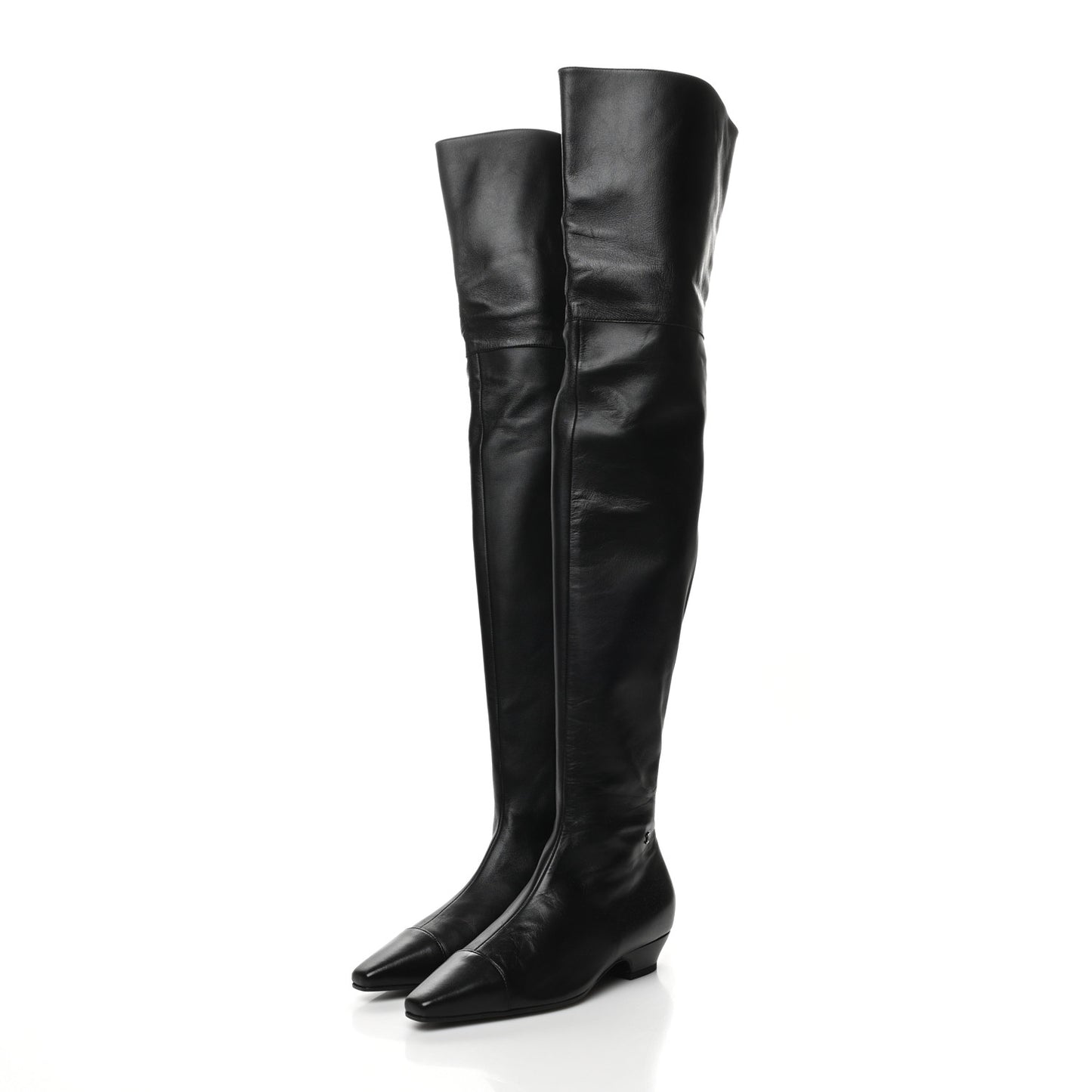 Lambskin Cap Toe Over the Knee Boots 35.5 Black