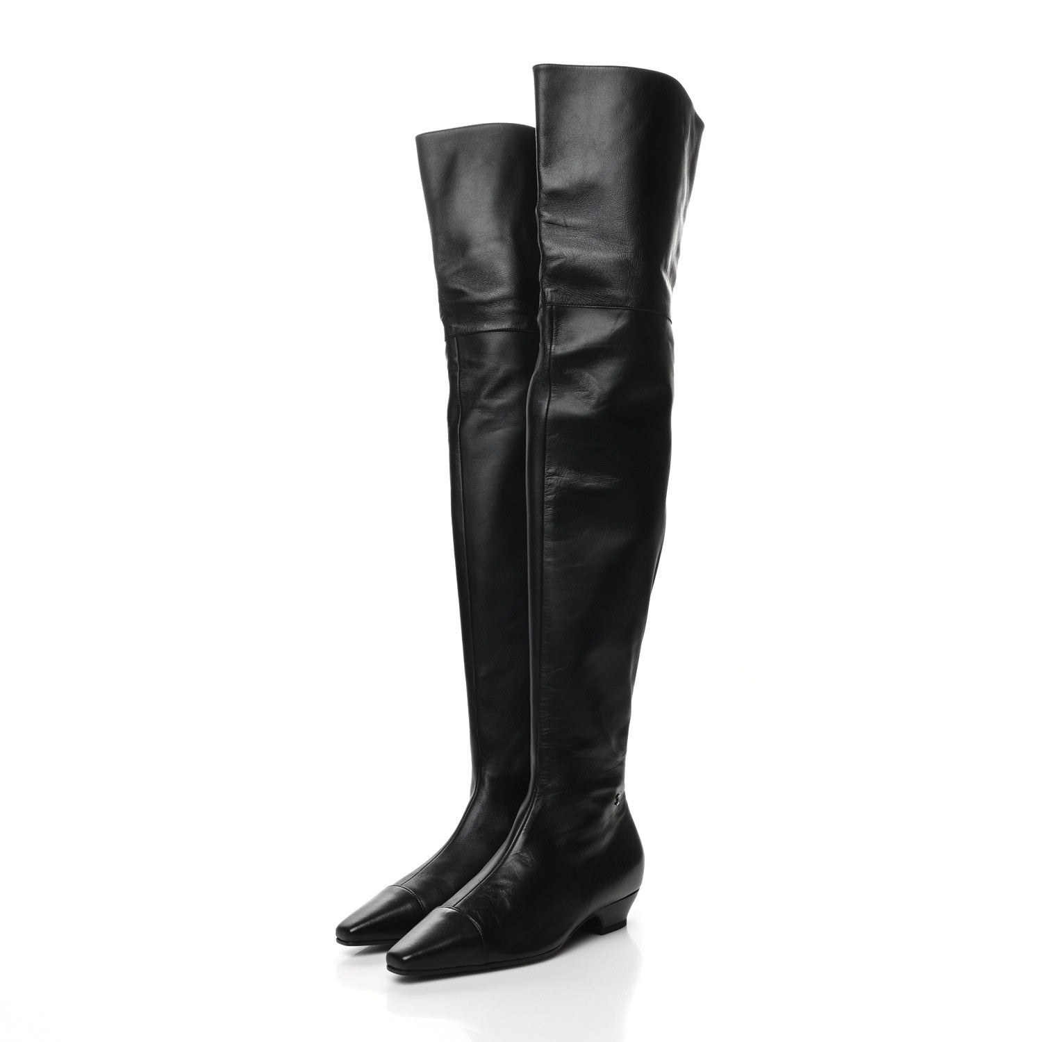 Chanel Lambskin Cap Toe Over the Knee Boots 35.5 Black 3 of 7