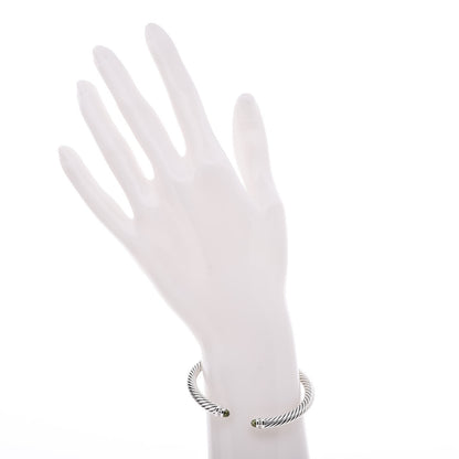 David Yurman Sterling Silver Diamond Peridot 5mm Cable Classics Bracelet 2 of 6