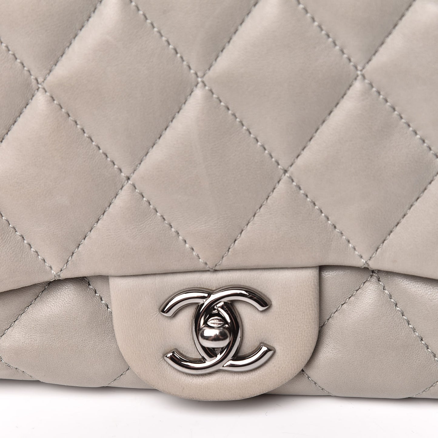 Lambskin Quilted 3 Accordion Flap Bag Grey