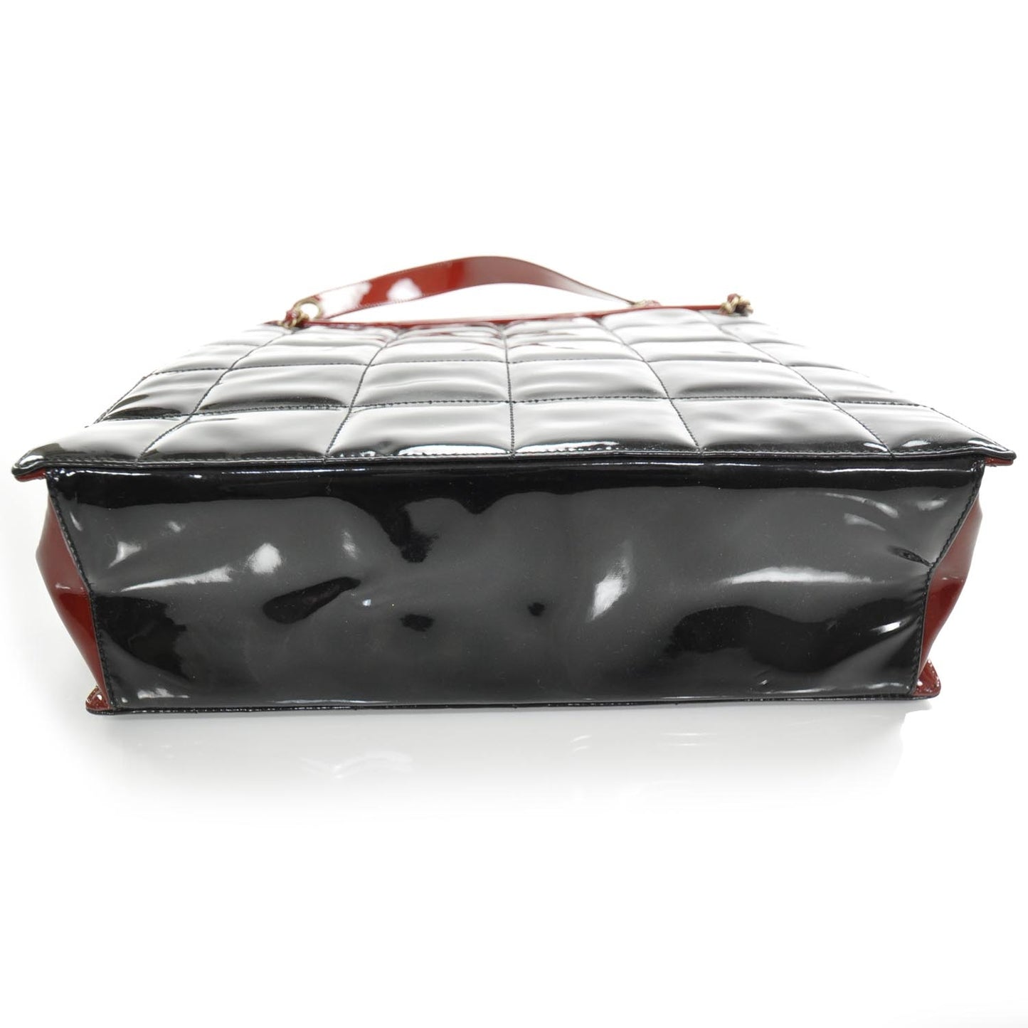 Patent Chocolate Bar Quilted Shoulder Bag Black and Red
