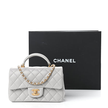 Chanel Lambskin Quilted Mini Top Handle Rectangular Flap Grey 11 of 12