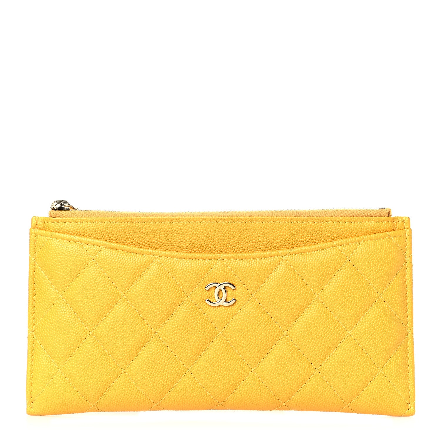 Chanel Caviar Quilted Classic Zip Pouch Yellow 1 of 6